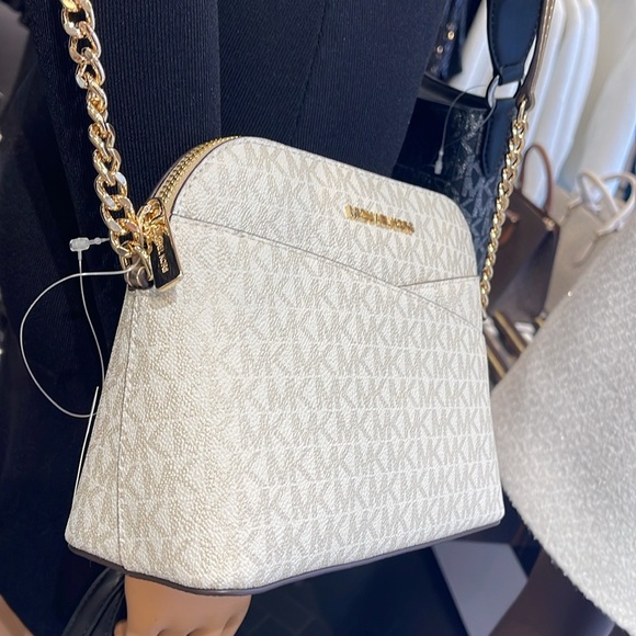 Michael Kors Jet Set Travel Medium Metallic Signature Logo Dome Crossbody Satchl - Picture 9 of 16